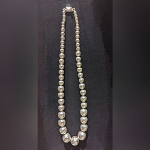 Vintage Handmade Taxco 925 Sterling Silver Graduated Bead Necklace, Signed